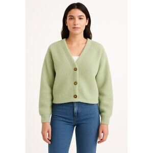 Madewell Sage Green Fleece Button Cardigan Jacket Sherpa Cozy Minimalist Large